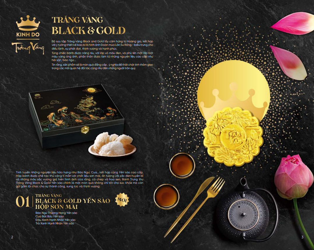 [DÒNG CAO CẤP - HỘP 4 BÁNH X160G] Bánh Trung Thu Kinh Đô Trăng Vàng BLACK&amp;GOLD Yến Sào + Trà OOlong - Mã bánhGYS