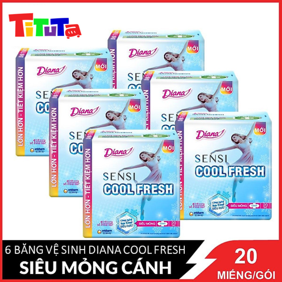 COMBO 6 gói băng vệ sinh Diana Sensi Cool Fresh siêu mỏng cánh 20 miếng/gói X6