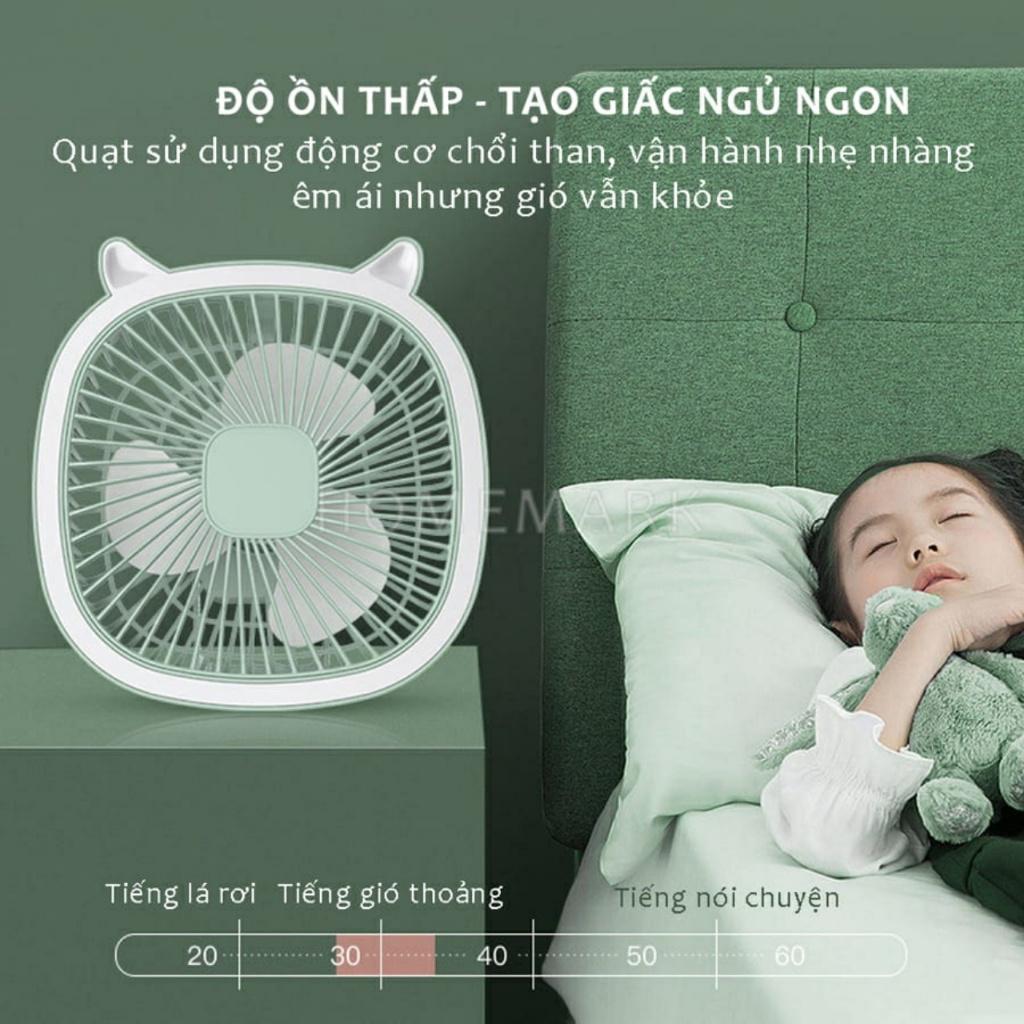 Quạt tích điện có đèn led FAN F2, quạt tai thỏ để bàn treo tường pin sạc