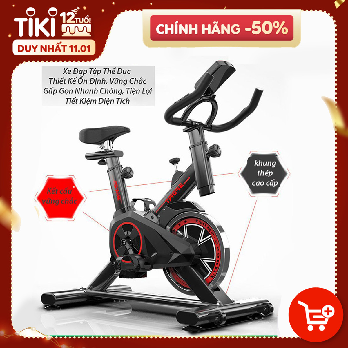 Xe đạp tập gym thể dục tại nhà Spin Bike, kiểu dáng thể thao Tặng kèm đồng hồ+Trụ đấm bốc