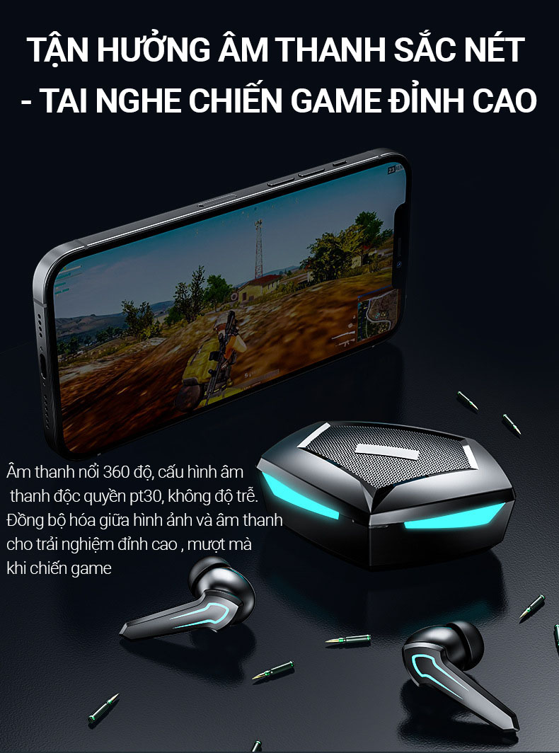 Tai Nghe Gaming Không Dây Bluetooth 5.2 Earldom - L-R30 , hỗ trợ đàm thoại độ trễ cực thấp khi chơi game, Bass mạnh mẽ - Hàng chính hãng