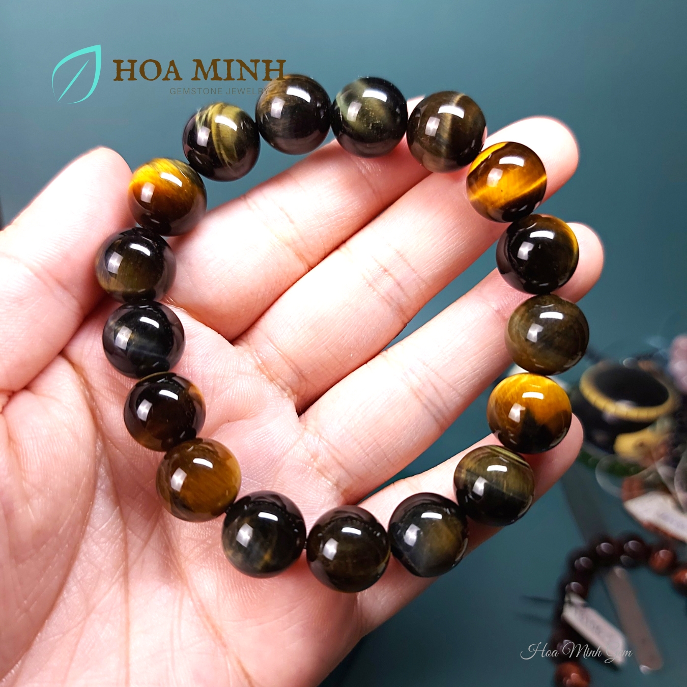 Vòng tay chuỗi đá Mắt Hổ Chim Ưng size hạt 12 li loại 5A bóng đẹp không kén mệnh