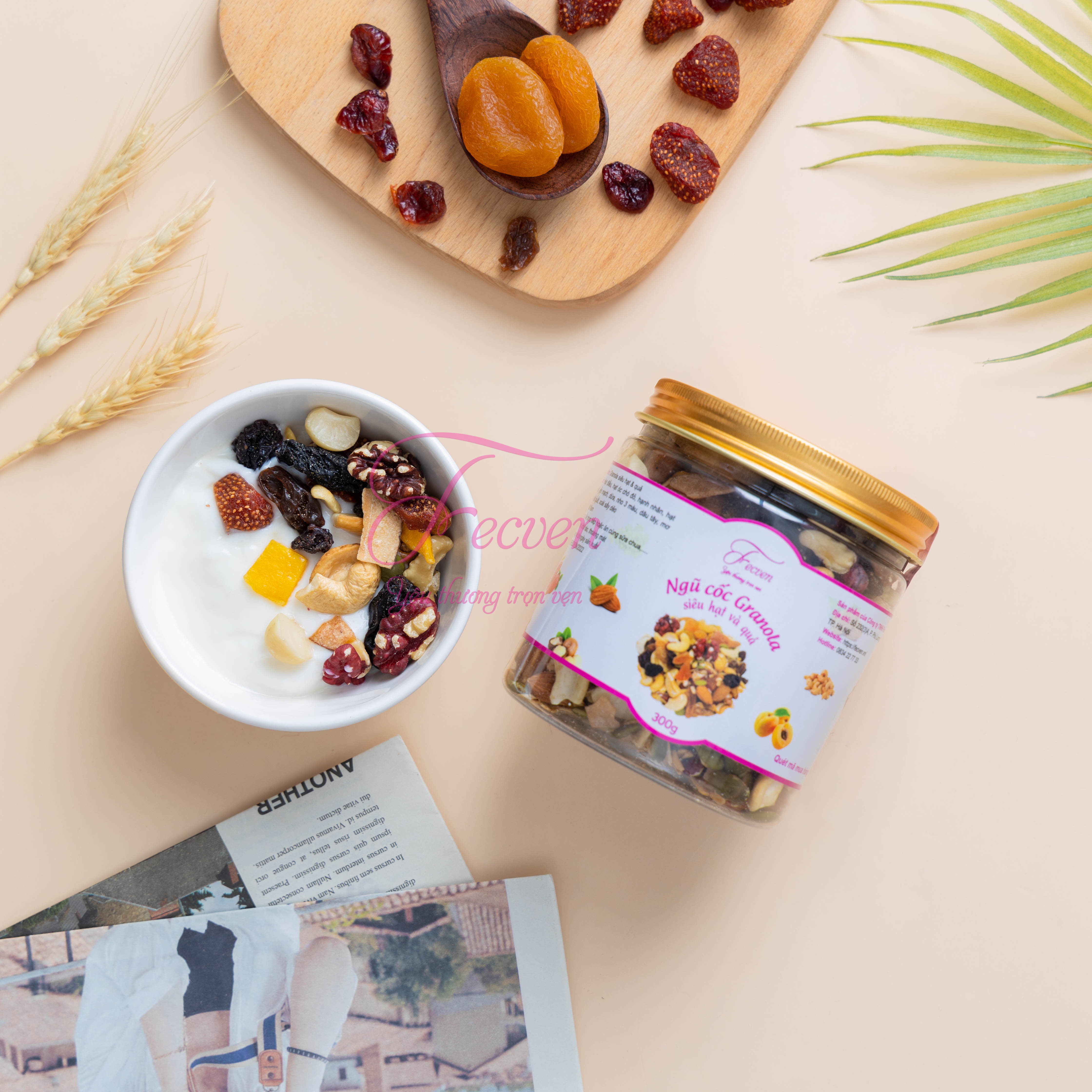 Granola Ăn Kiêng Siêu Hạt Và Quả Fecven - Granola Ăn Kiêng Không Đường Giảm Cân, Ăn Sáng, Ăn Bữa Phụ, 12 Thành Phần Hạt Và Quả Sấy Dẻo - Vị Nguyên Bản