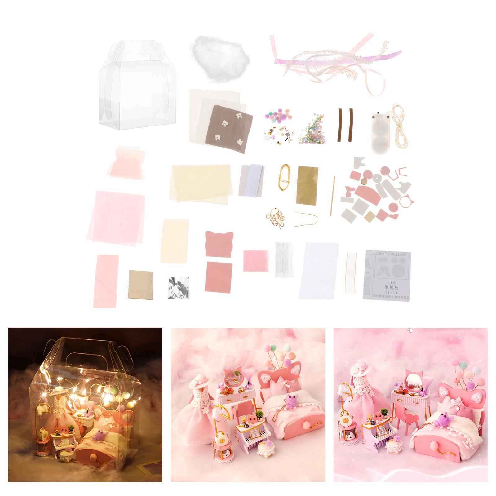 DIY Miniature Dollhouse Kit - 1/32 Bedroom with LED Lights Gifts for Girls