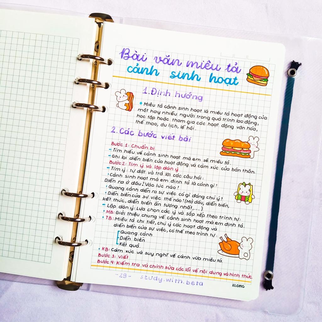 Sổ takenote văn 6, sổ tay ghi chép văn 6, sổ lò xo bìa trong Beta, sổ còng đóng Binder làm sổ planner bullet journal