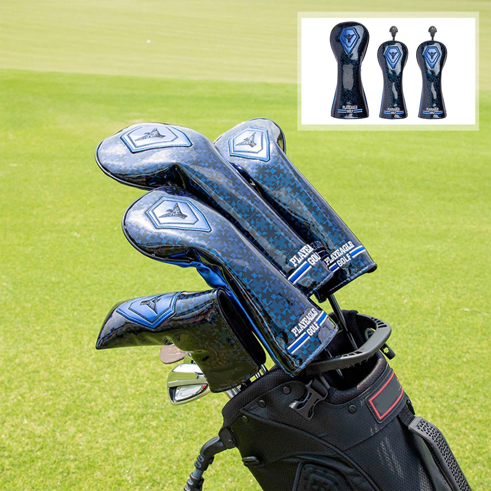3pcs Golf Head Cover with Interchangeable Number Tag Headcover Guard for Driver Fairway Woods