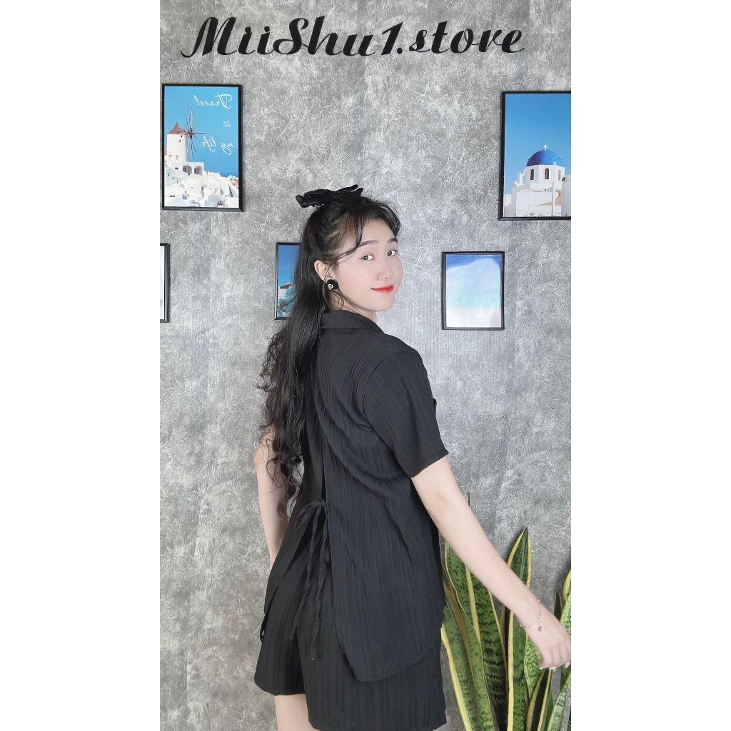 SET ÁO SƠMI XẺ LƯNG CỘT NƠ KÈM QUẦN SHORT NĂNG ĐỘNG TRẺ TRUNG