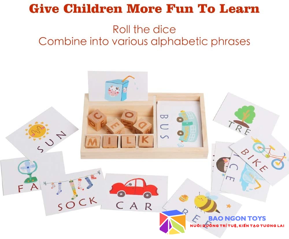 ĐỖ CHƠI GỖ GHÉP CHỮ GIÚP BÉ HỌC ĐÁNH VẦN TIẾNG ANH, ĐỒ CHƠI MONTESSORI CHO BÉ HỌC CHỮ CÁI