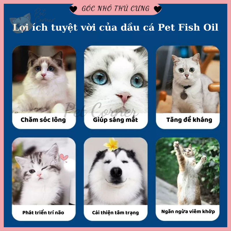 Viên dầu cá cho chó mèo Pet Fish Oil, bổ sung Omega 3, tăng sức đề kháng và dưỡng lông