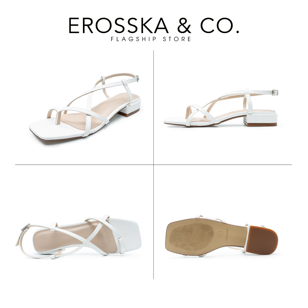Erosska - Giày sandal cao gót quai mảnh mũi vuông cao 2,5cm EB040