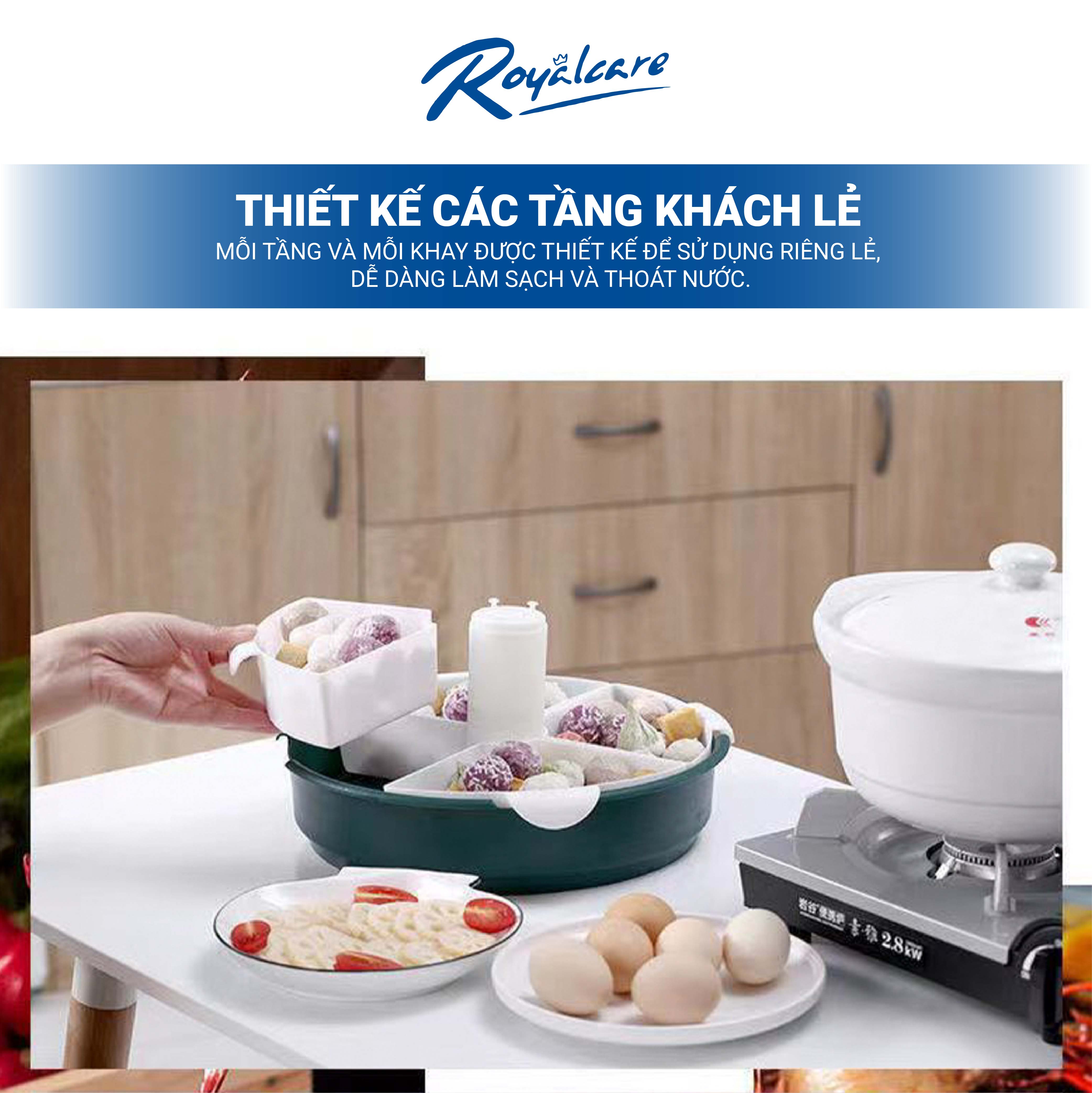 Khay đựng thức ăn , hoa quả , rau ăn lẩu đa năng Royal Care KL-2 xoay 360 độ nhiều ngăn phân loại thực phẩm