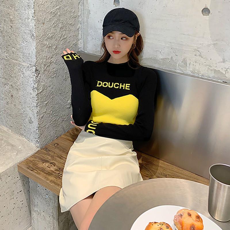 Áo Sweater dệt kim tay dài hoạ tiết chữ in thiết kế năng động