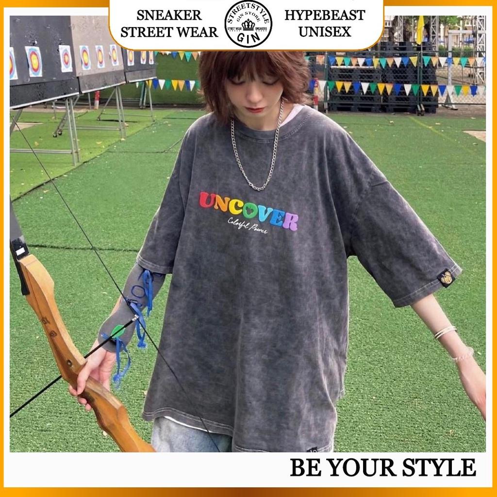 Áo thun UNCOVER Wash 7 màu áo thun wash tee Xám full tag nam nữ - Gin Store