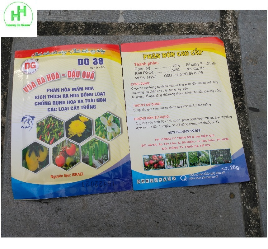 5 Gói Phân bón DG 38 15-0-40 vua ra hoa - đậu quả, phân hóa mầm hoa, kích ra hoa đồng loạt, chống rụng hoa v à trái non.