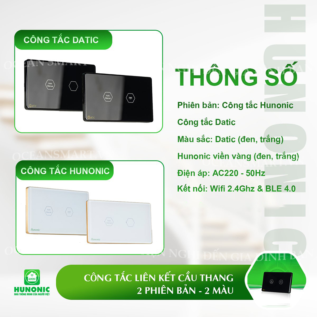 Công Tắc Cầu Thang Cảm Ứng, Công Tắc Wifi Thông Minh Hunonic Datic - DTSW01CP