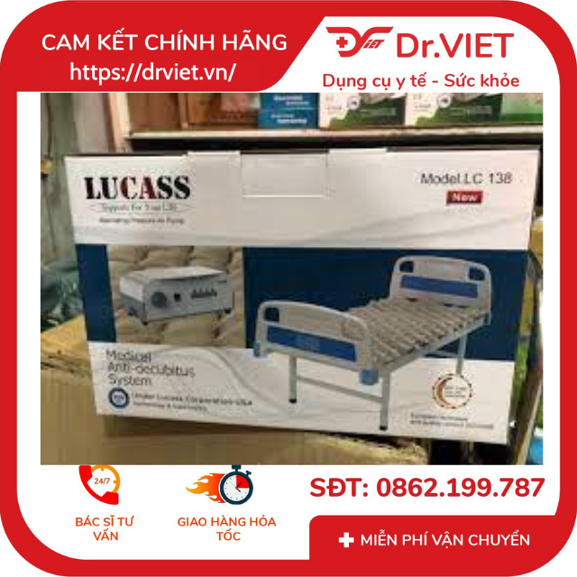 Đệm hơi chống loét LUCASS LC 138 [Chính hãng] - Đệm mát, êm, máy bơm hơi cao cấp, không tiếng ồn, kết cấu máy hiện đại, gọn nhẹ, giúp giảm áp lực tiếp xúc lên bề mặt da, tránh lở loét, tạo sự thoáng mát bề mặt da