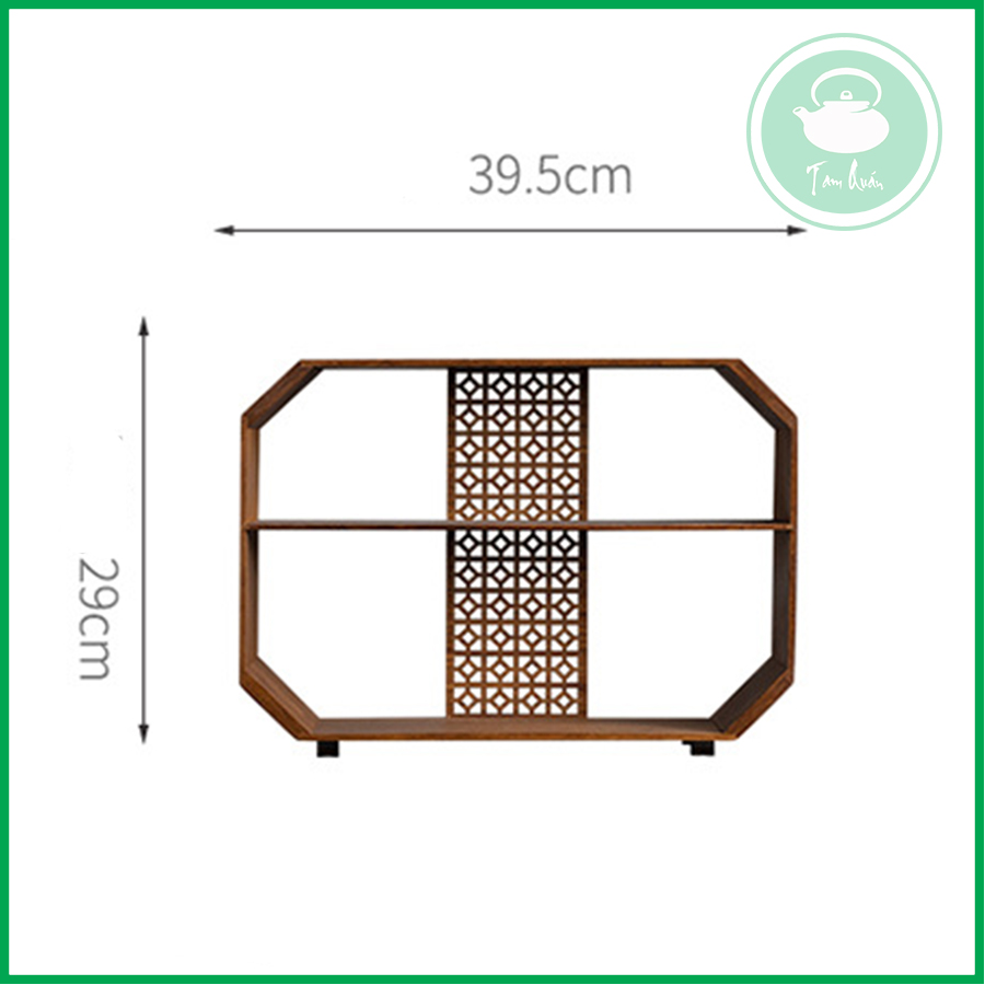 Kệ 2 tầng gỗ tre trưng bày ấm và trà cụ