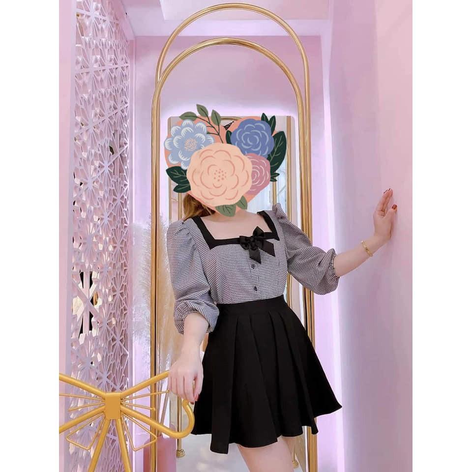 BIGSIZE - Áo kiểu cổ vuông caro 65-95kg