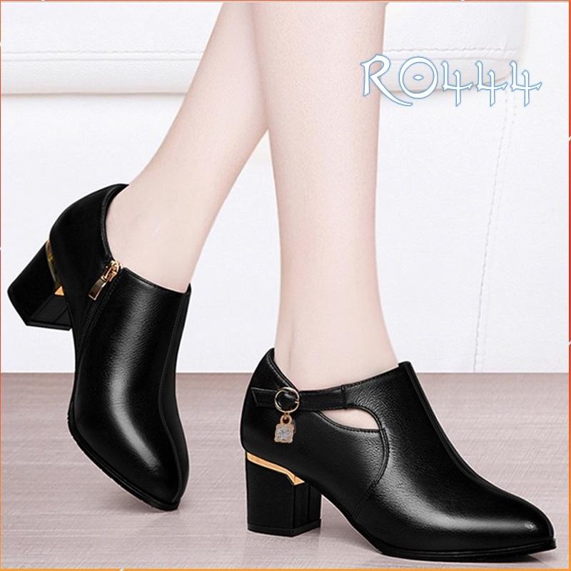 Giày boot bốt nữ cổ thấp 5 phân hàng hiệu rosata màu đen thời trang ro444