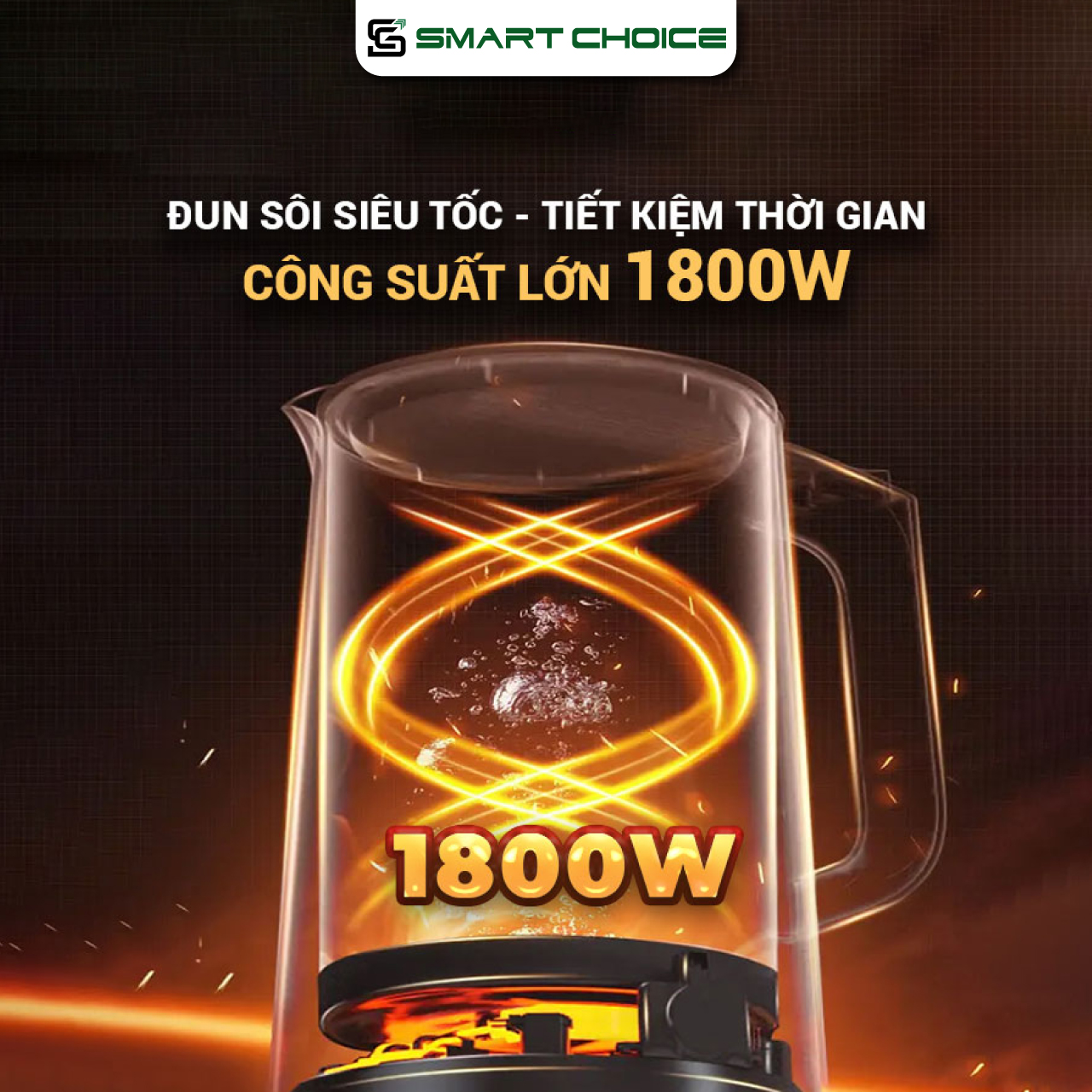 Ấm Siêu Tốc Điện SMARTCHOICE SCG-K005 1.8L 1800W, 3 Lớp Cách Nhiệt, Sôi Nhanh BH 18 Tháng Hàng Chính Hãng