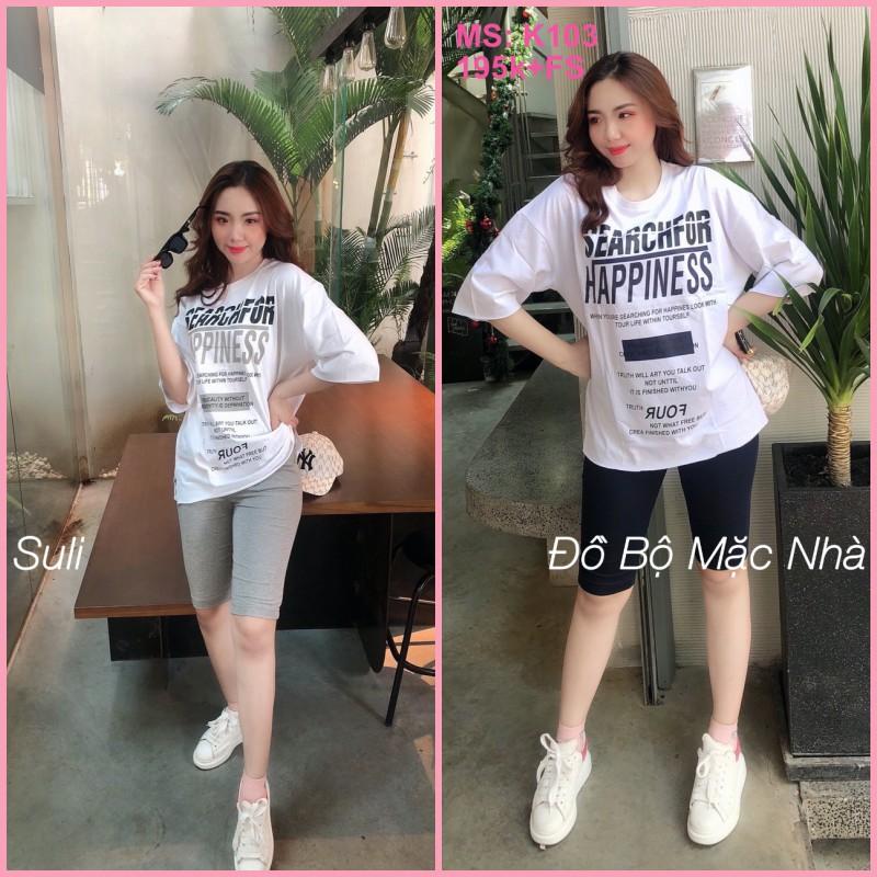 Đồ Mặc Nhà Lỡ Cotton Cao Cấp in chữ Happiness - Bền, Đẹp, Dễ Thương