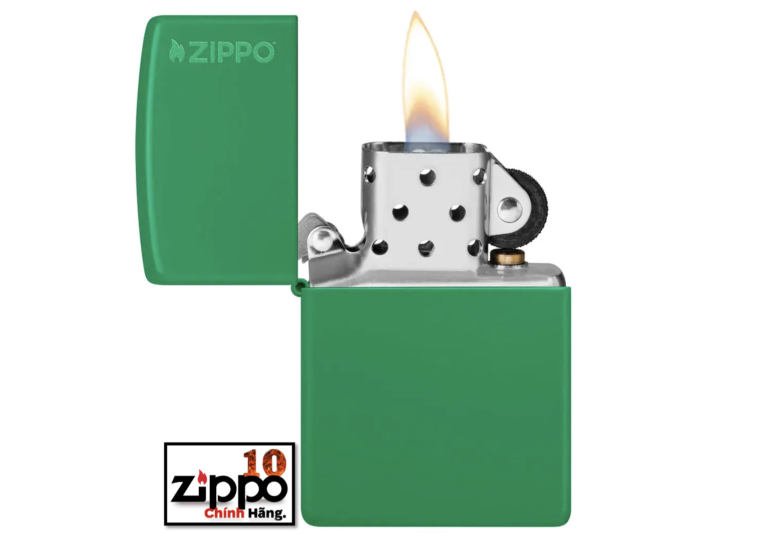 Bật lửa ZIPPO 48629ZL Classic Grass Green Matte Zippo Logo - Chính hãng 100%