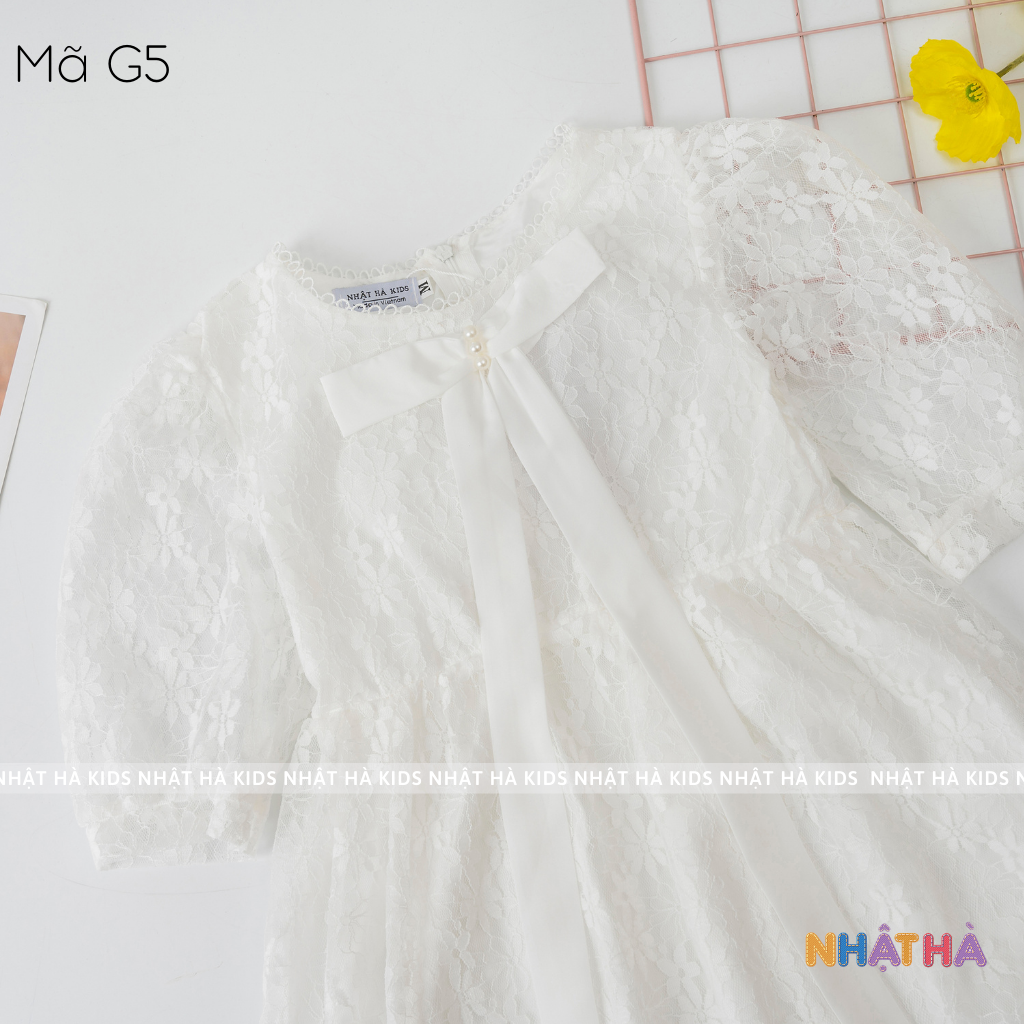 Váy bé gái hè G5 chất liệu voan tơ dáng công chúa cổ nơ size đại 11 - 45kg