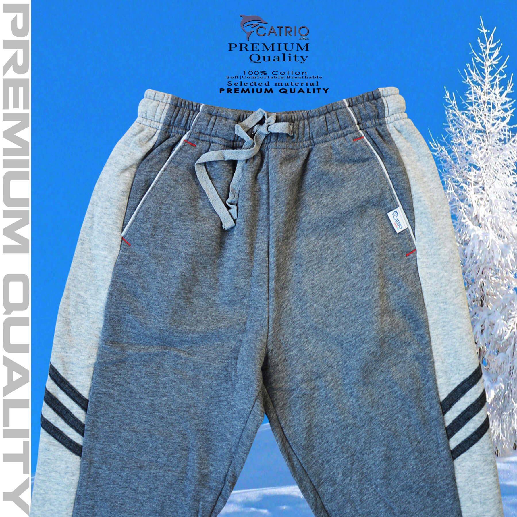 Quần thun dài bé trai vải 100% cotton PHỐI SƯỜN màu CHUỘT pha xám là quần nỉ trẻ em CATRIO từ 9 tuổi đến 18 tuổi phù hợp thời tiết se lạnh mùa thu đông với kiểu dáng thể thao tuyệt đẹp
