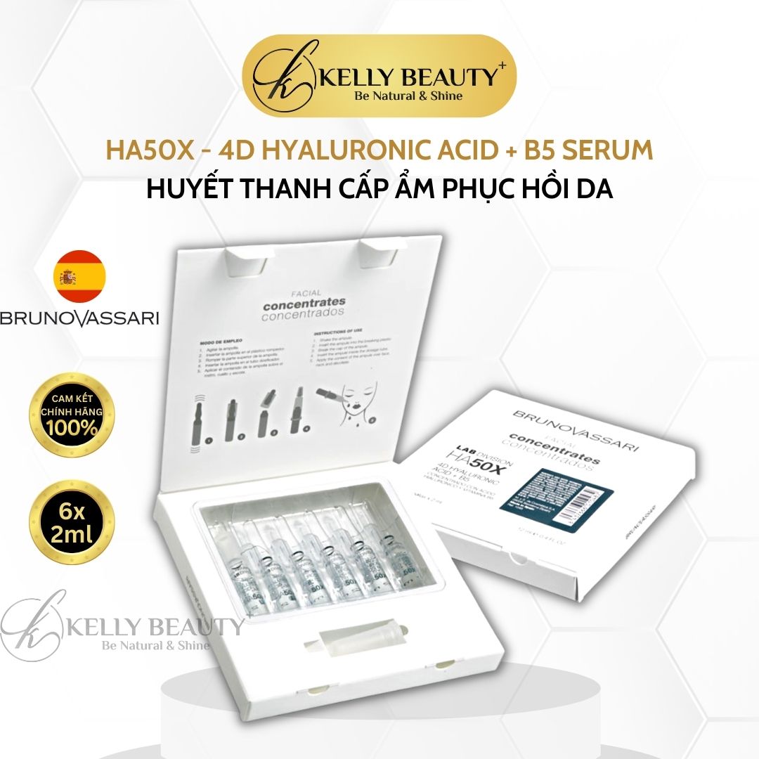 Huyết Thanh Cấp Ẩm, Phục Hồi Da Bruno Vassari HA50X 4D Hyaluronic Acid + B5 | Kelly Beauty