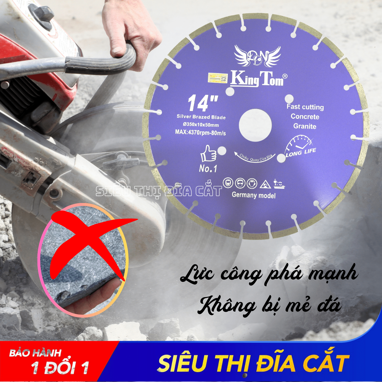 Lưỡi Cắt Granite 350mm KingTom Khô Tím - Chuyên Bê Tông Cốt Thép - Giá Siêu Tốt