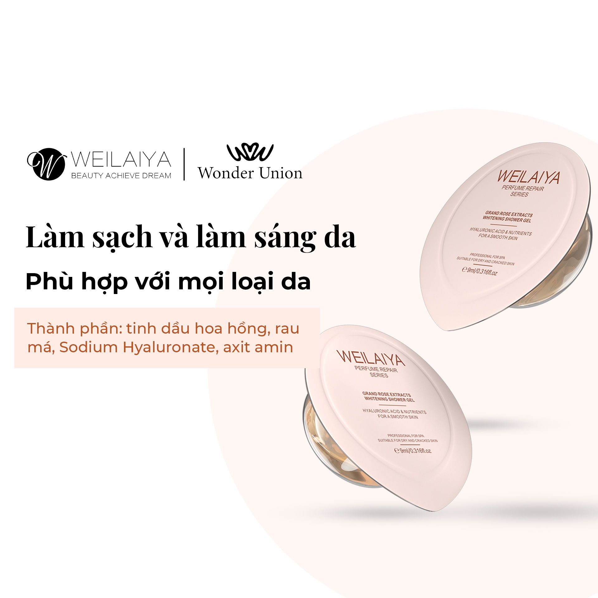 Set quà Dầu gội xả phục hồi &amp; Sữa tắm trắng da cánh hoa hồng Damask Weilaiya