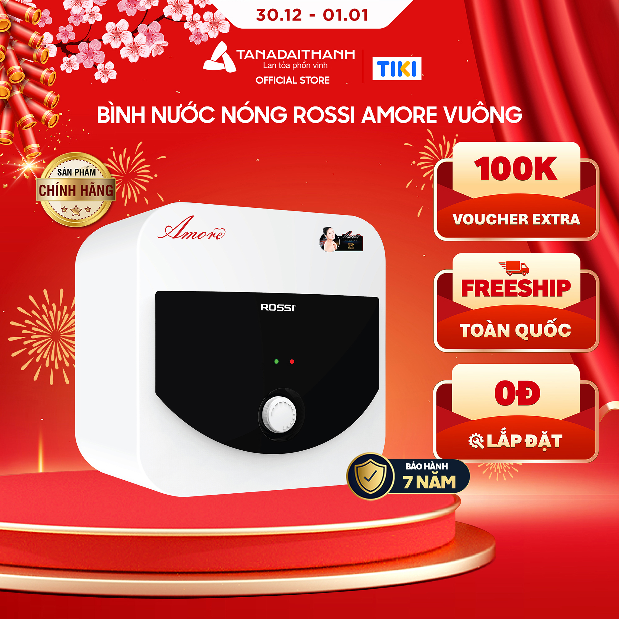 Bình nóng lạnh gián tiếp Rossi Amore Vuông (15/20/30 Lít) - Chính hãng, Bảo Hành 7 năm