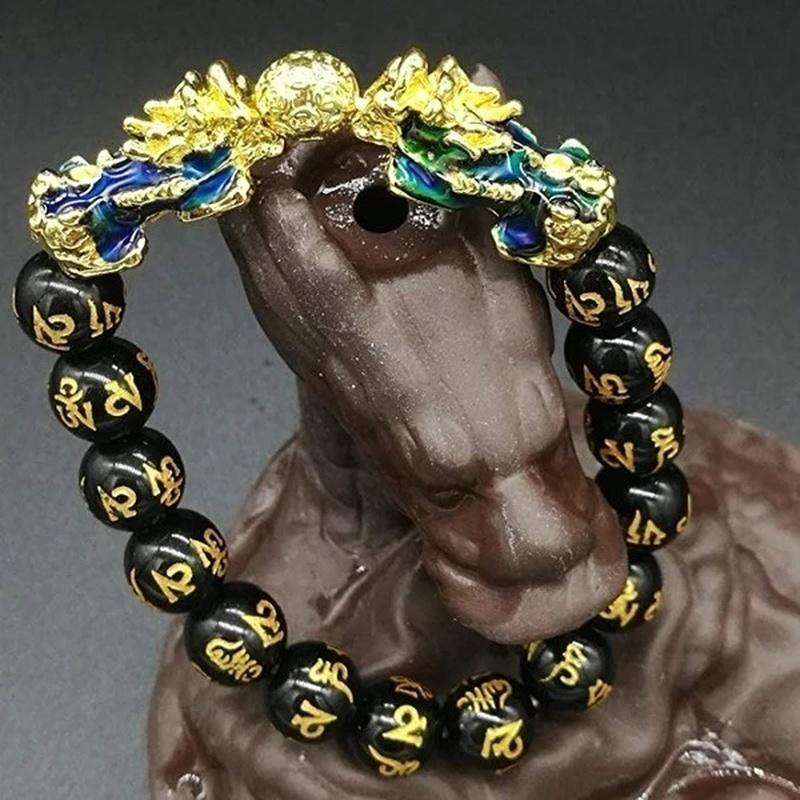 Vòng Tay Chuỗi Hạt Obsidian Màu Đen Đổi Màu Pi Xiu Mang Lại May Mắn