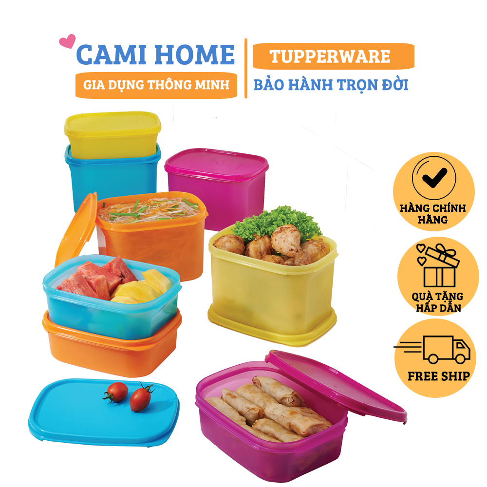 Bộ Hộp Bảo Quản Thực Phẩm Color Rectangular Set 8 Tupperware, Hộp Trữ Khô, Nhựa Nguyên Sinh Cao Cấp