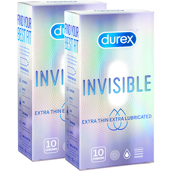 Bao Cao Su Siêu Mỏng, Thêm Chất Bôi Trơn Durex Invisible Extra Lub Hộp 10s + Hộp 10s