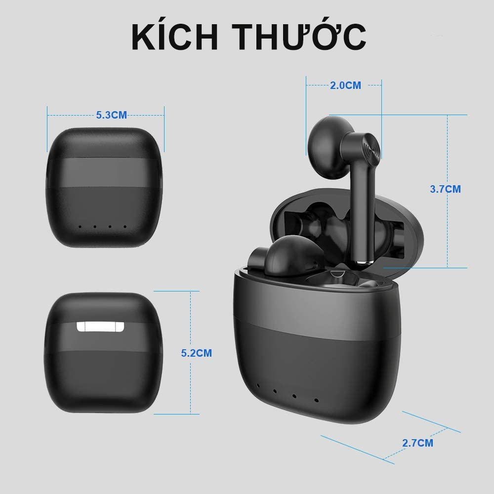 Tai nghe không dây Bluetooth 5.0 IPX5 Chống thấm nước TWS Tai nghe dành cho iPhone Android có hộp sạc Tai nghe Mic Âm thanh Hi-Fi Âm trầm sâu cho Thể thao / Du lịch / Phòng tập thể dục - Hàng Chính Hãng PKCB