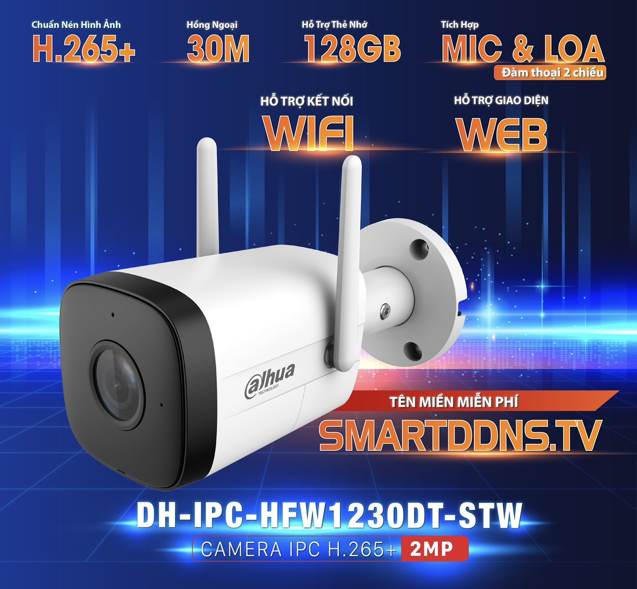 Camera IP Wifi Ngoài Trời DAHUA HFW1230DT 2MP, HFW1430DT 4MP Đàm Thoại 2 Chiều - Hàng chính hãng