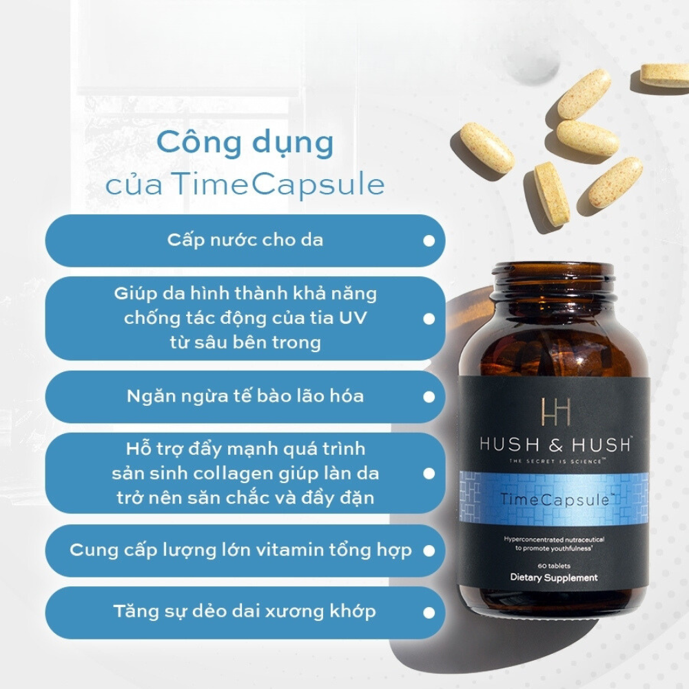 Viên Uống chống lão hoá, mờ nám, sáng da - Hush & Hush Time Capsule 60 Viên