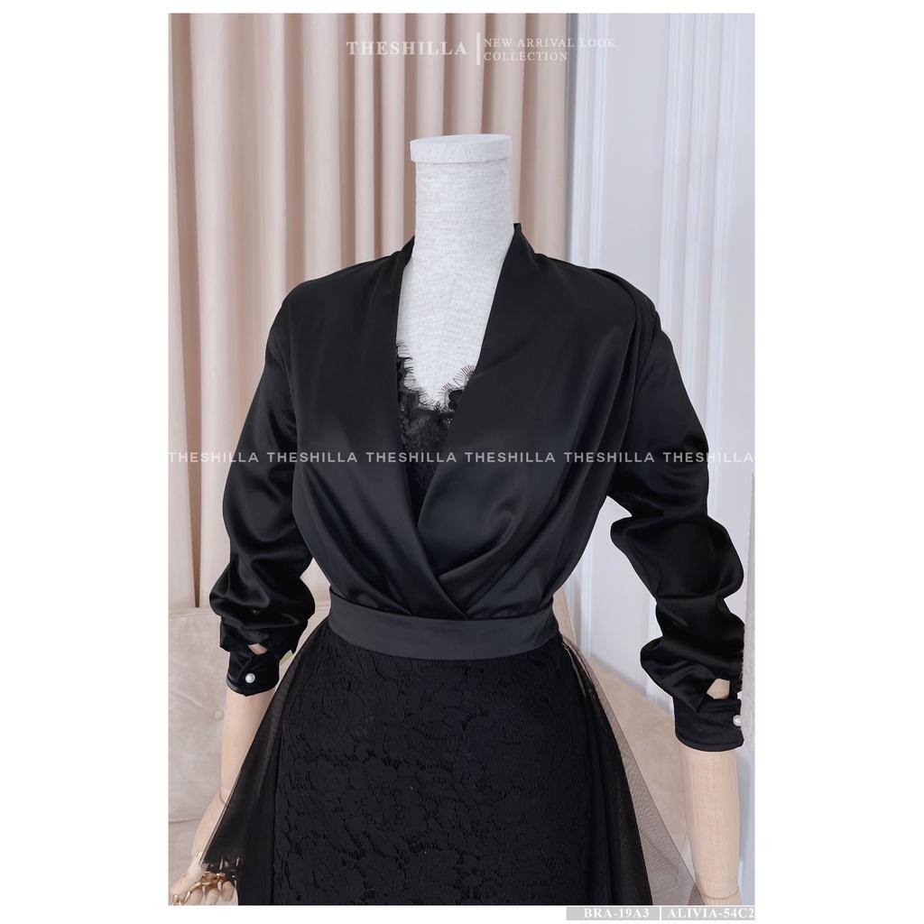 Váy thiết kế cao cấp màu đen chân váy phối ren áo lụa The Shilla - Alivia-54C2