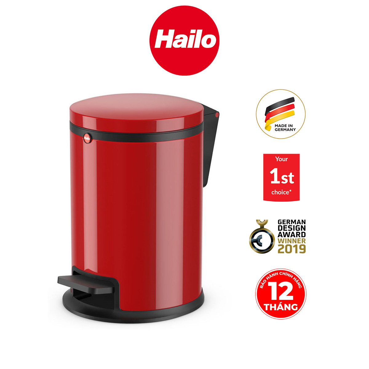 Thùng rác Hailo Pure S Đỏ 3L