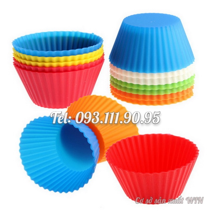 Bộ 10 khuôn silicon 3 lớp làm bánh, rau câu, bánh bông lan, bánh da lợn hình tròn Cupcake – Mã số 1133