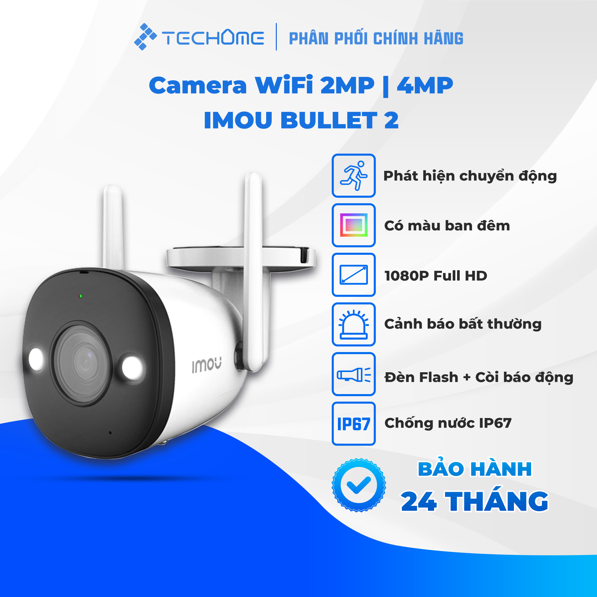 Camera Wifi ngoài trời IMOU BULLET 2S F22FEP F42FEP còi, đèn cảnh báo, màu đêm, - Hàng chính hãng