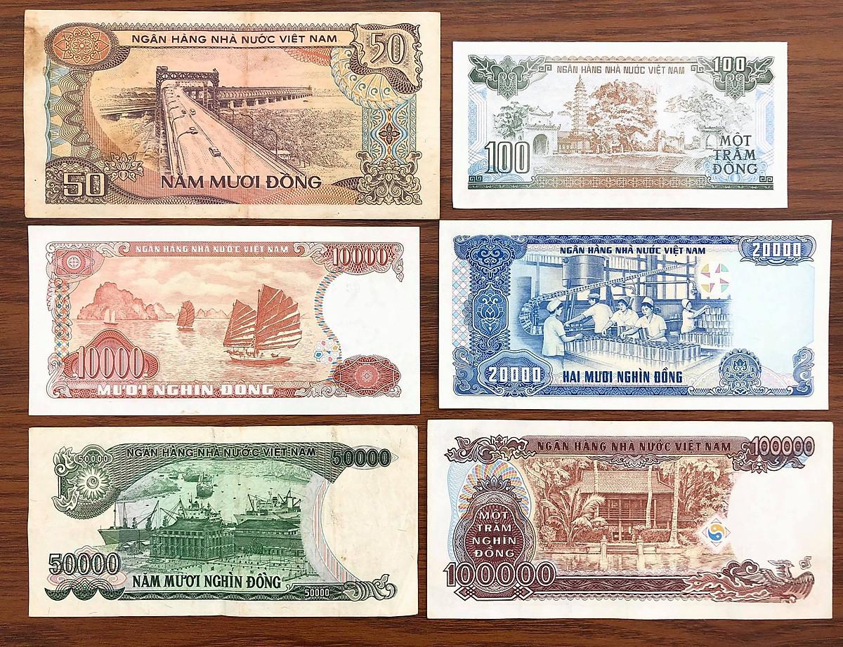 Bộ tiền giấy cotton Việt Nam 6 tờ huyền thoại 50 100 đồng 10k 20k 50k 100k xưa , sưu tầm tiền xưa