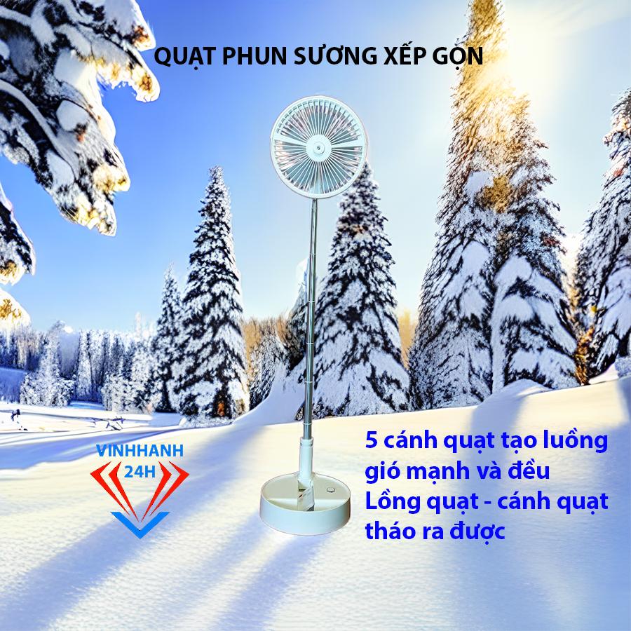 Quạt phun sương xếp gọn, Chế độ tự xoay phải trái, Điều khiển từ xa, Sạc tích điện, pin 7200MaH, Sử dụng 5-20 giờ