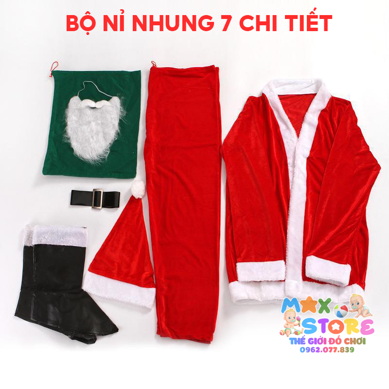 Bộ quần áo ông già Noel, bộ trang phục noel người lớn (cỡ 48-90kg) 7 chi tiết