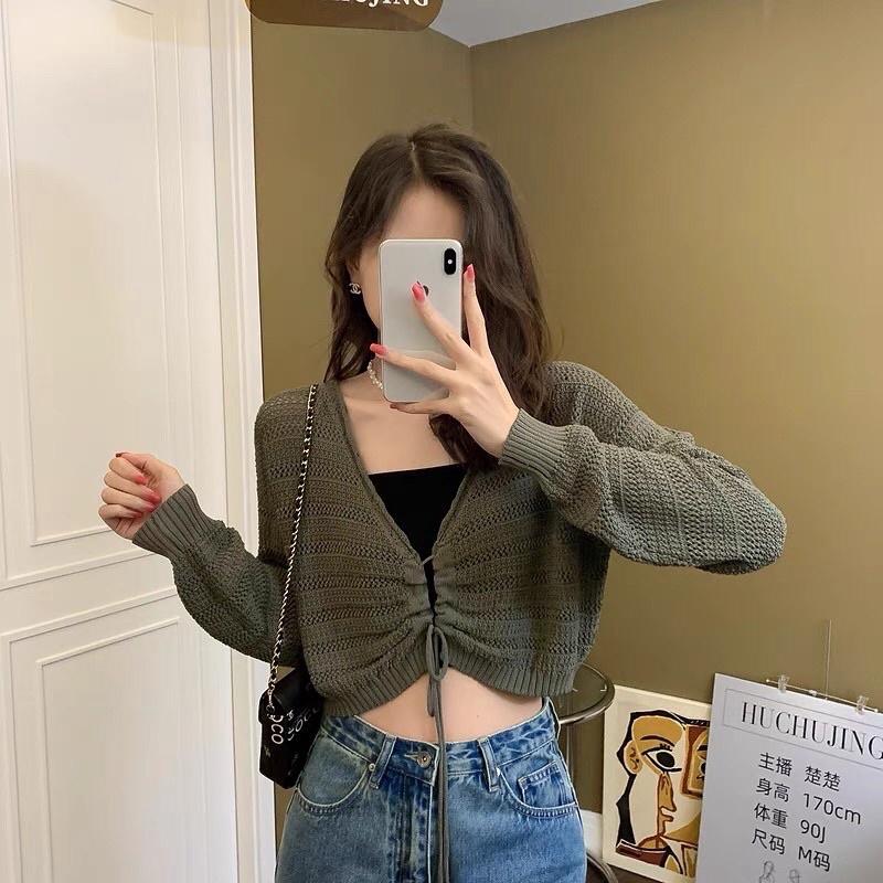 Áo len nữ dài tay rút dây giữa sexy hàng Quảng Châu