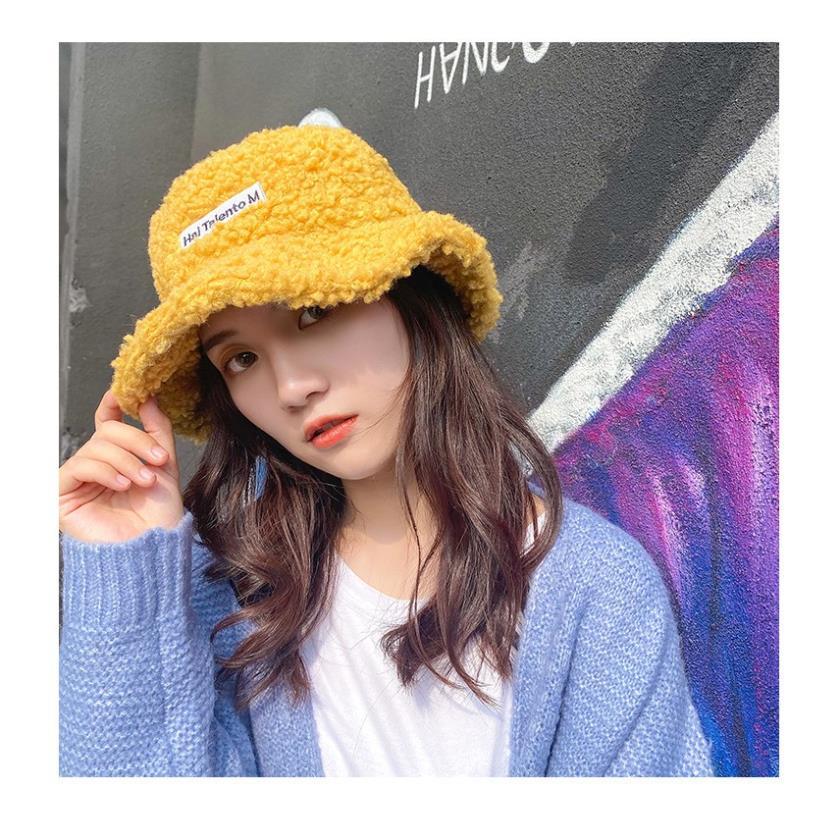 Mũ Lông cừu Bucket Retro Phong Cách Hàn Quốc Mũ lông cừu nữ mềm giữ ấm Thu Đông Ulzzang