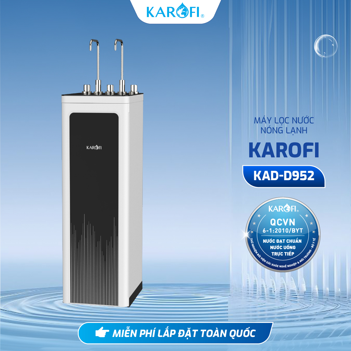 Máy lọc nước Nóng Lạnh 10 lõi KAROFI KAD - D952 màng RO chuẩn Mỹ công nghệ Smax - Bảo hành 36 tháng - Hàng Chính Hãng