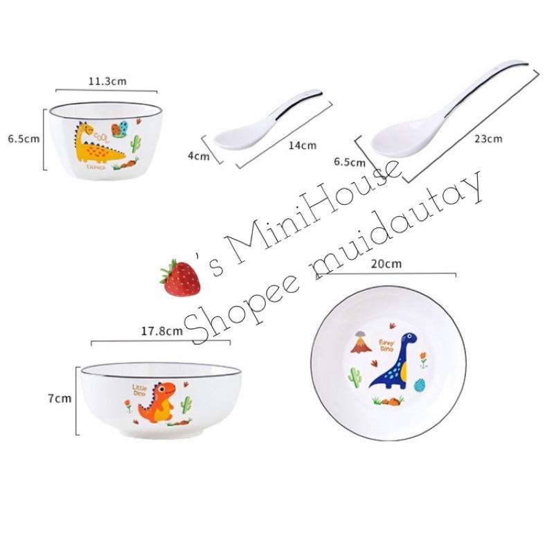 Bộ bát sứ hoạ tiết khủng long đáng yêu