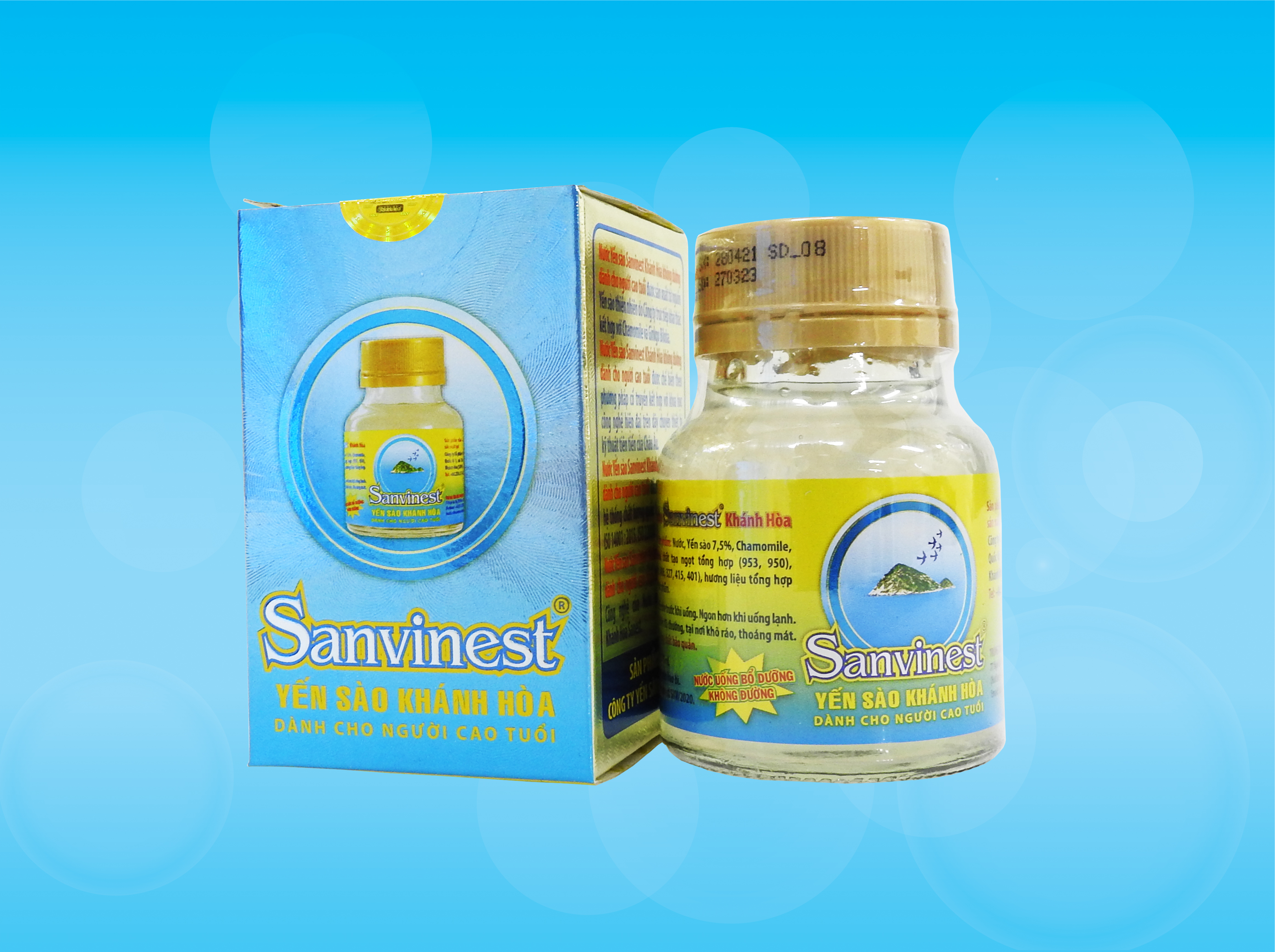 [Thùng 60 lọ] Nước yến sào Sanvinest Khánh Hòa dành cho người cao tuổi đóng lọ 70ml - Không đường 206